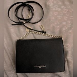 Karl Lagerfeld crossbody black leather bag w/ gold hardware